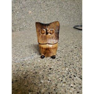 Hand Carved‎ Wooden Folk Art Owl Figurine Boho Abstract 4" Tall Wood Mid Century
